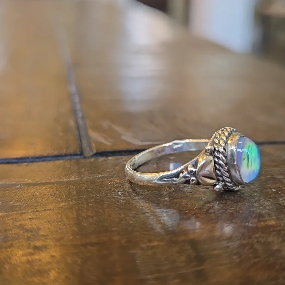 Aurora Opal Solid Sterling Silver Ring